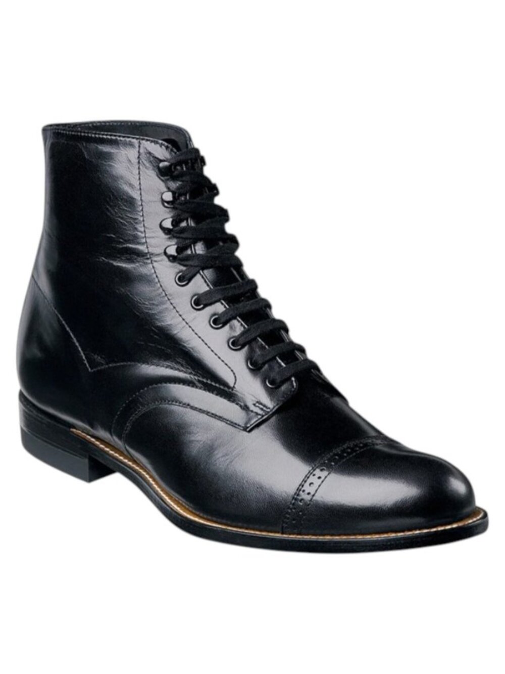 STACY ADAMS Leather Dress Boot Men's Madison Cap Toe Kidskin Black